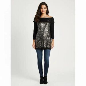 White House Black Market Cashmere Blend Sparkly Off-Shoulder Pullover Sweater S